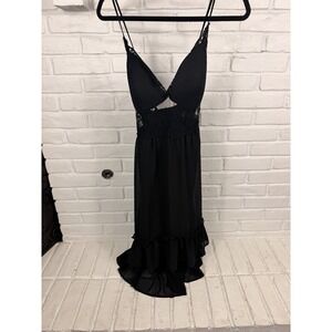 Inspired Hearts Black Satin Lace Open Back Midi Slip Dress Women's Mediu